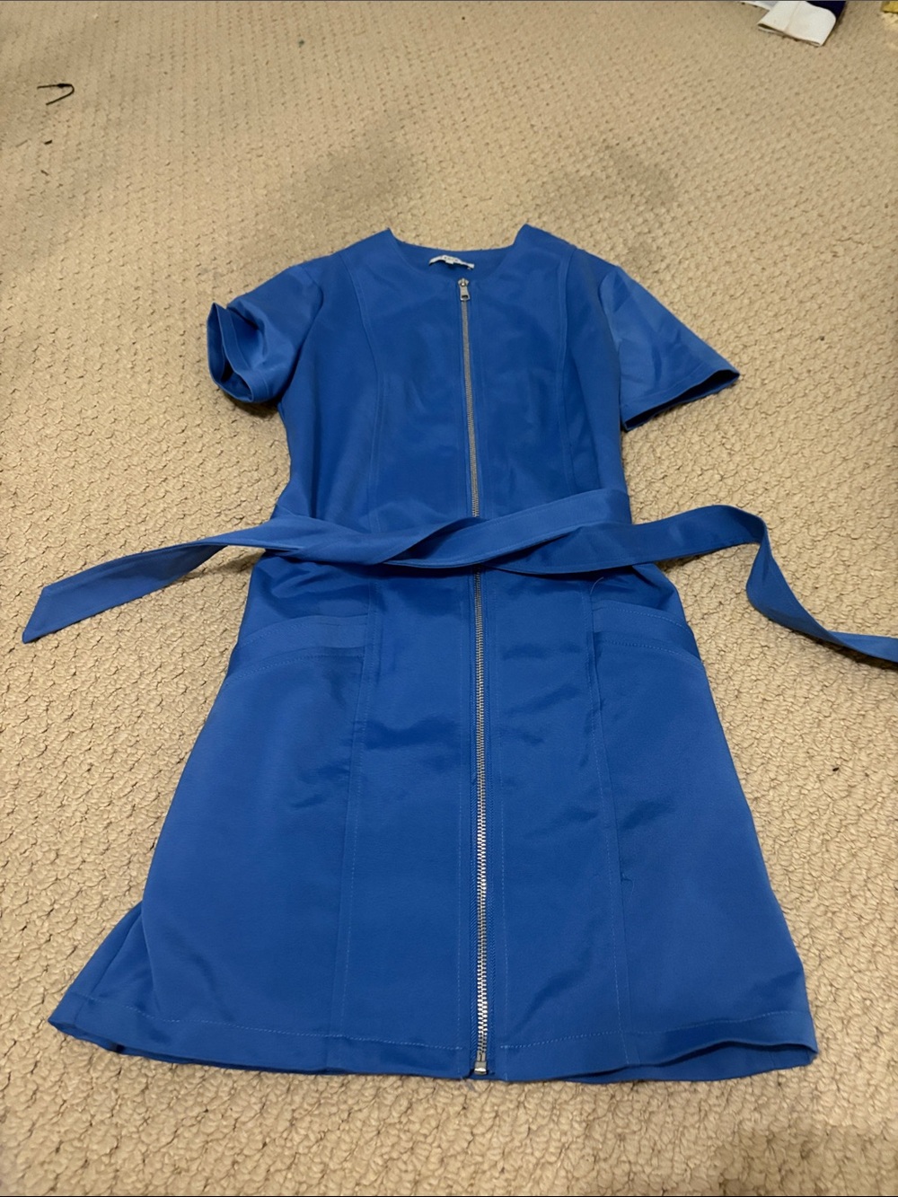 FRNCH Royal Blue Zip-Front Short Sleeve Dress
